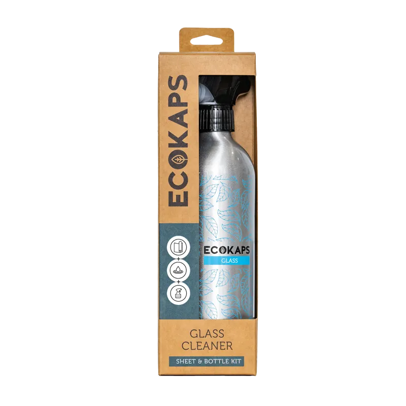 Glass Cleaner Sheet & Bottle Kit ECOKAPS Dissolvable Cleaning Sheets International
