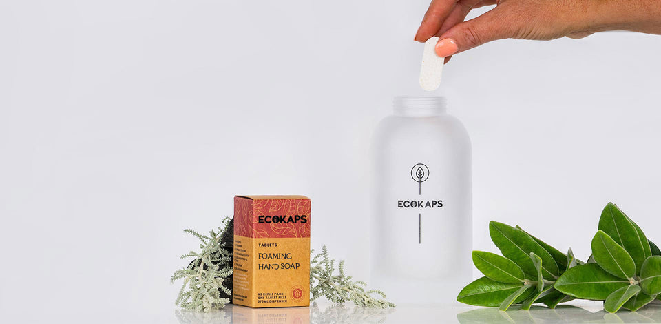 ECOKAPS, dissolvable cleaning and hand soap tables and powder, personal care products, appliance products, international