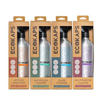 ECOKAPS, dissolvable cleaning and hand soap products, tablets and powder, commercial, international